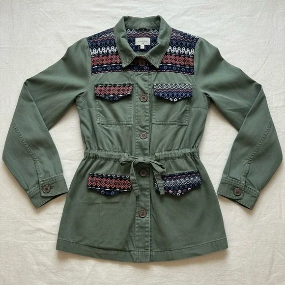 Modcloth Olive/ Army Green Utility Jacket with Patterned Accents Tag Size Medium - Picture 8 of 15
